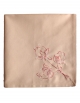 Embroidered napkin with plum colour thread on a light percale beige, made in France