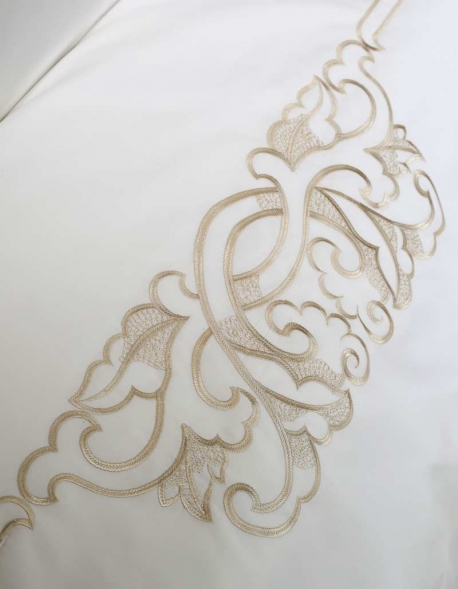 Flat sheet ART NOUVEAU GOLD, white satin of cotton with golden embroidery