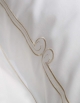 Square pillow case in white satin with golden "Art Nouveau" embroidery