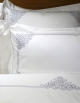White square pillow case, satin of coton embroidered with silver grey thread
