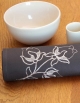 Napkin in pure cotton, grey color, embroidered with lotus flowers, made in France