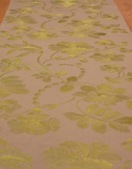 Table runner Ana Maria dark beige pure cotton green embroidery. Made in France.