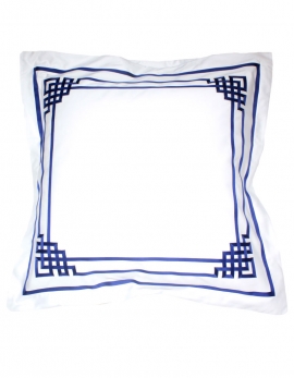Square pillowcase BLUE NIGHT N°19 embroidered with blue ribbons