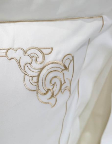 white pillow case with golden embroidery Art Nouveau