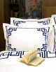 Duvet cover in white satten of cotton, BLUE NIGHT N°17, made in France