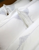 Luxury duvet cover in white satin of cotton, silver grey embroidery, made in France