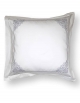 White square pillow case, satin of coton embroidered with silver grey thread